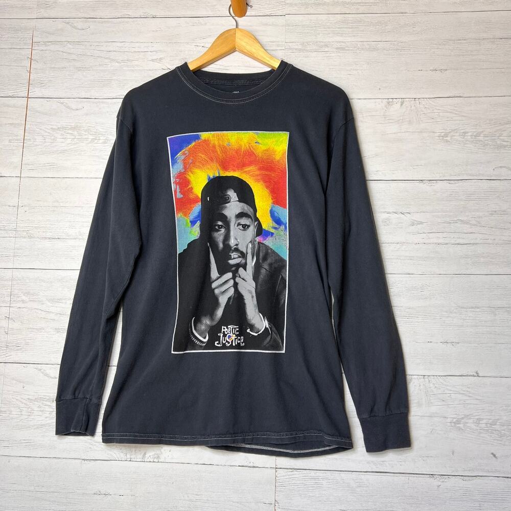 2 Pac T-Shirt Unisex Size M/M Gray Poetic Just Long Sleeve 100% Cotton